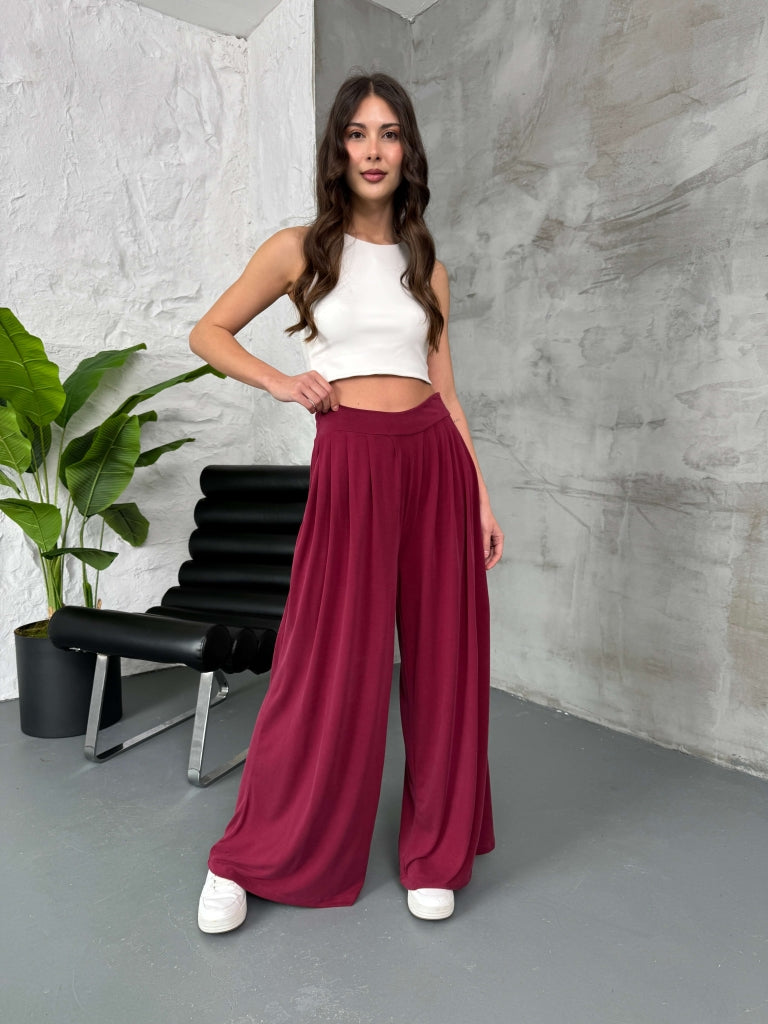 Bordo Bel Pilili Modal Pantolon