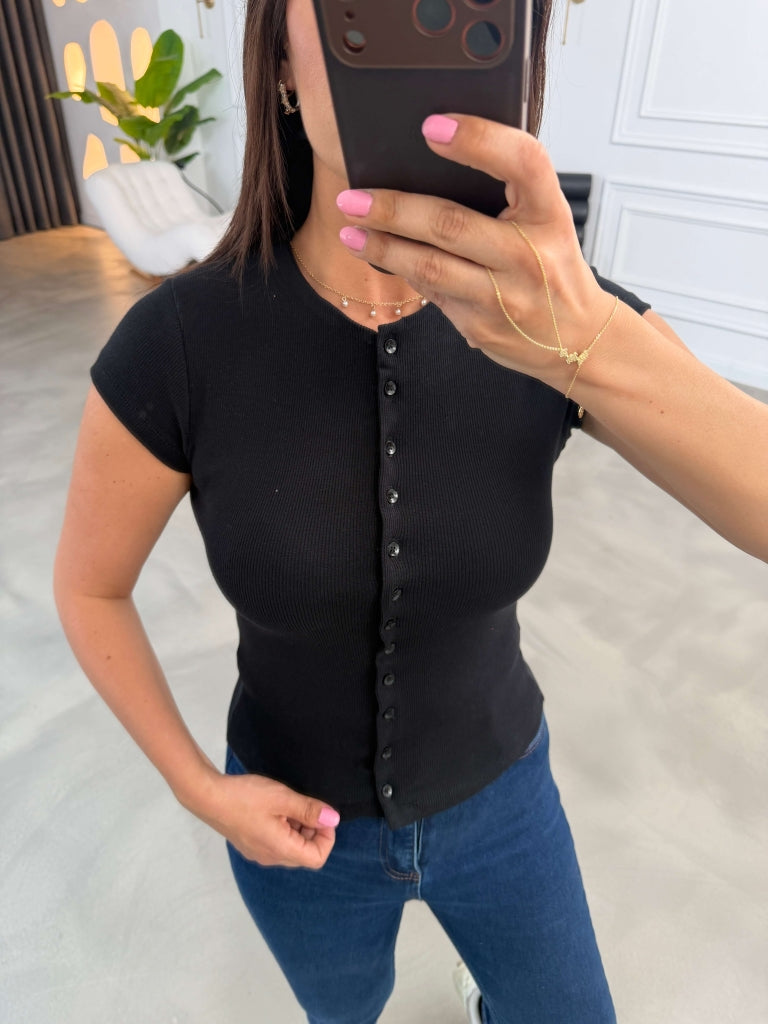 Siyah Fitilli Likralı Bluz 10905-Siyah