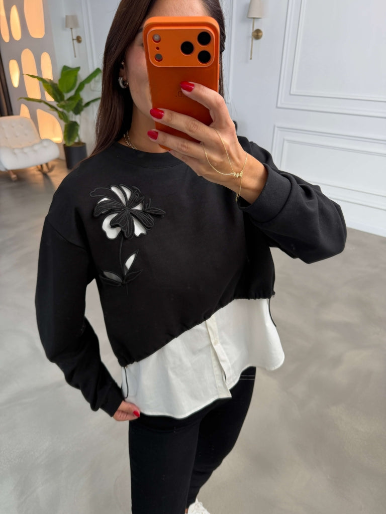 Siyah Gömlek Detaylı Sweat 1154-Siyah