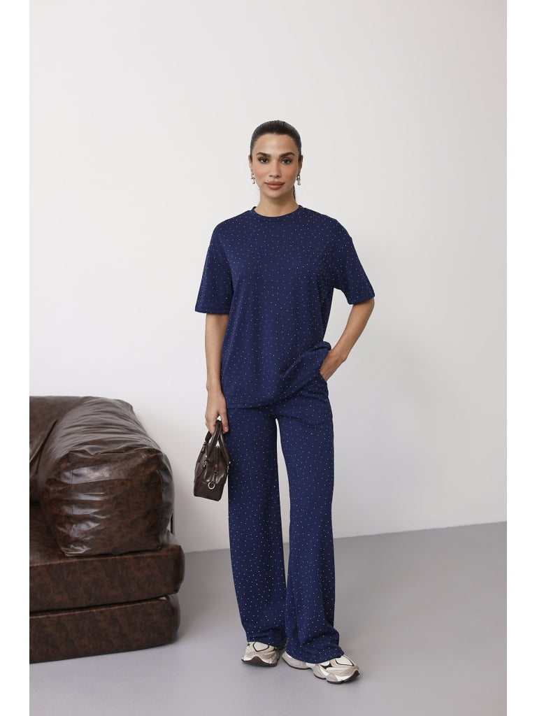 Lacivert Taş Baskılı Takım 4250-Lacivert