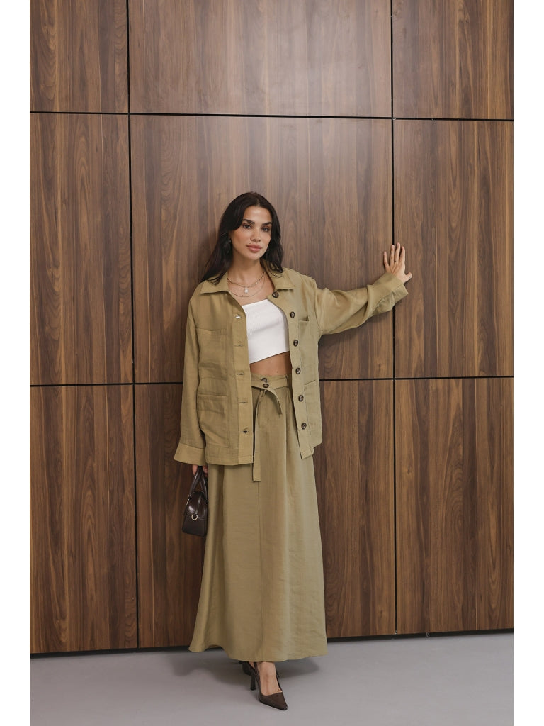 Olive Dört Cepli Etekli Tencel Takım 8130-Olive