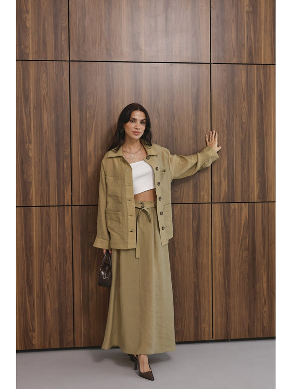 Olive Dört Cepli Etekli Tencel Takım 8130-Olive