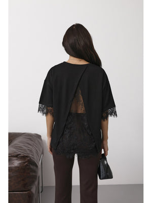 Siyah Sırtı Dantelli Tshirt 1073-Siyah