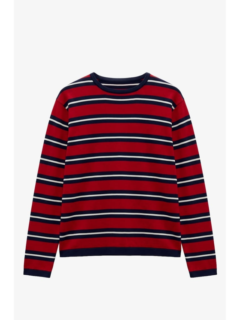 Kırmızı Üç Çizgili Bisiklet Yaka Sweat M-4599-Kırmızı
