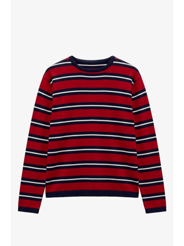 Kırmızı Üç Çizgili Bisiklet Yaka Sweat M-4599-Kırmızı
