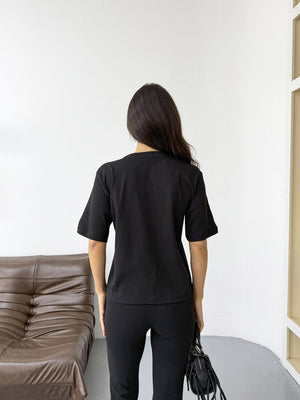 Siyah Yakası Taş İşlemeli Tshirt 8202-Siyah