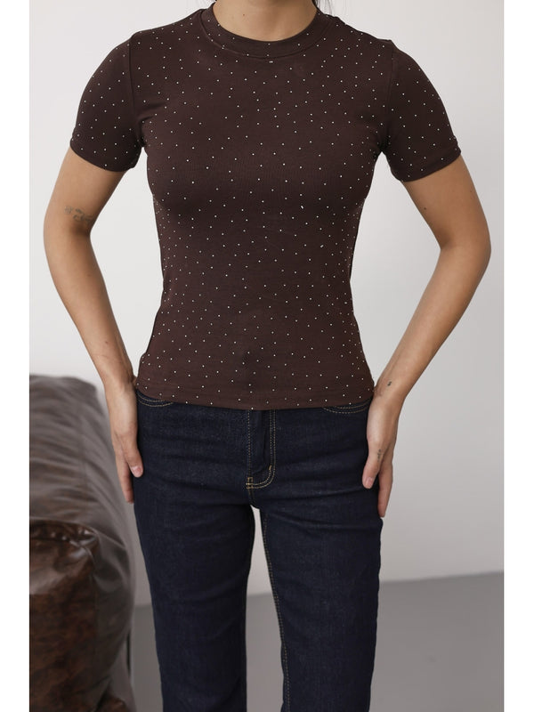 Kahverengi Taş Baskılı Body EY137-Kahverengi