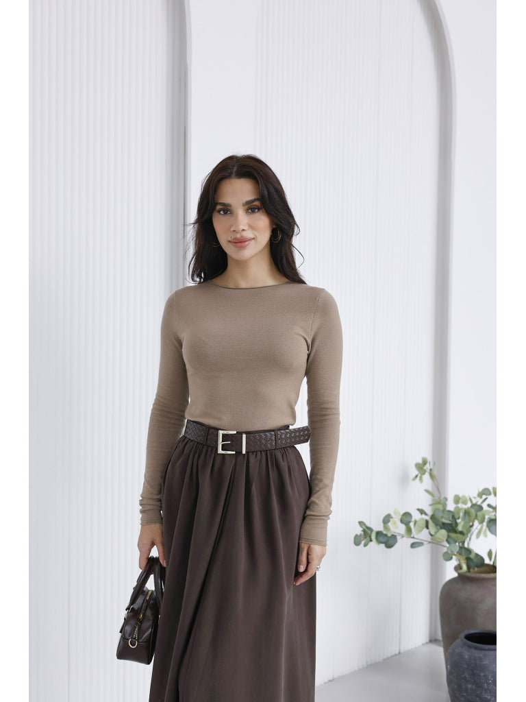 Dilvin Vizon Kayık Yaka Kaşmir Bluz 10840-VİZON