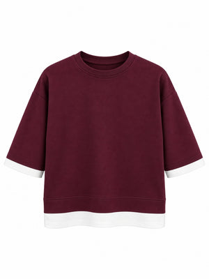 Mürdüm Eteği Garnili Sweat Takım 11950-Mürdüm