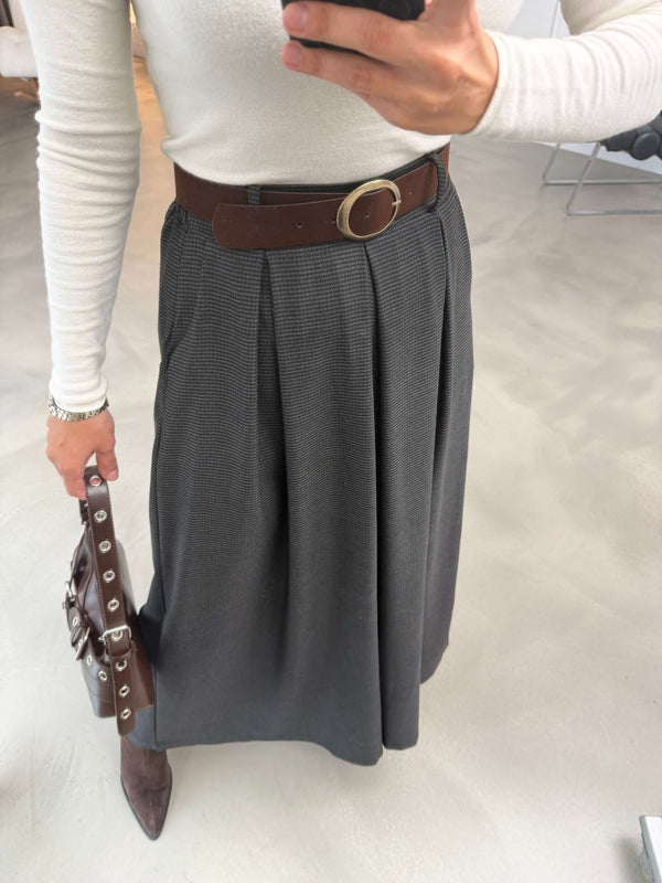 Siyah Desenli Kemerli Etek Pantolon 51519-Siyah