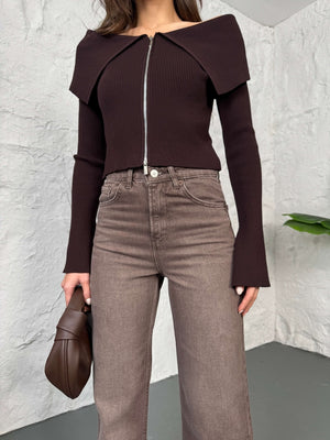 Kahverengi Straight Kesik Paça Jean 21145-Kahverengi