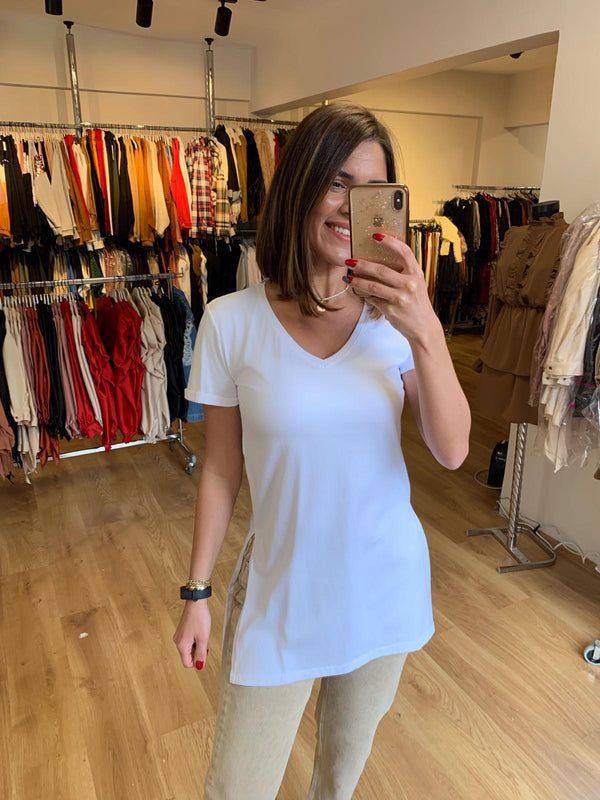 V YAKA BASİC TSHIRT BEYAZ 9797