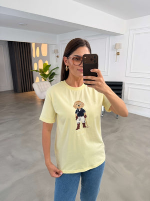 Sarı Hayvan Nakışlı Tshirt 11825-Sarı