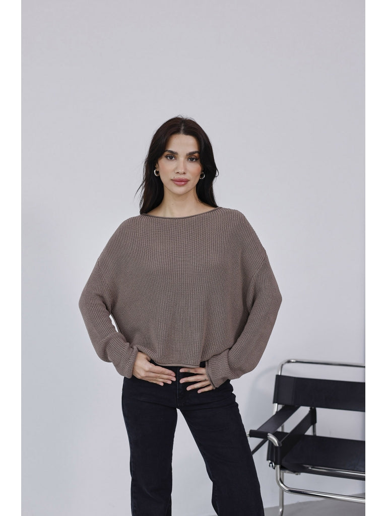 Dilvin Vizon Kayık Yaka Merserize Kazak 10804-Vizon