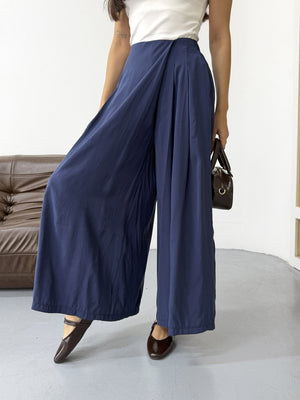 Lacivert Beli Pilili Tencel Pantolon 51204-Lacivert