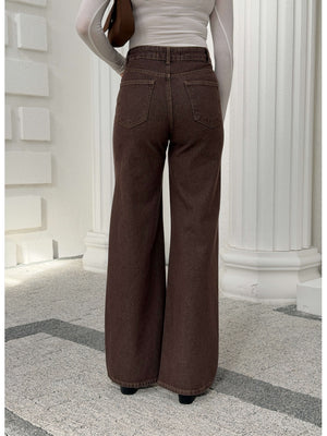 Dilvin Kahverengi Geniş Paça Jean 72033-Kahverengi
