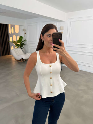 Beyaz Gold Düğmeli Bluz 4263-Beyaz
