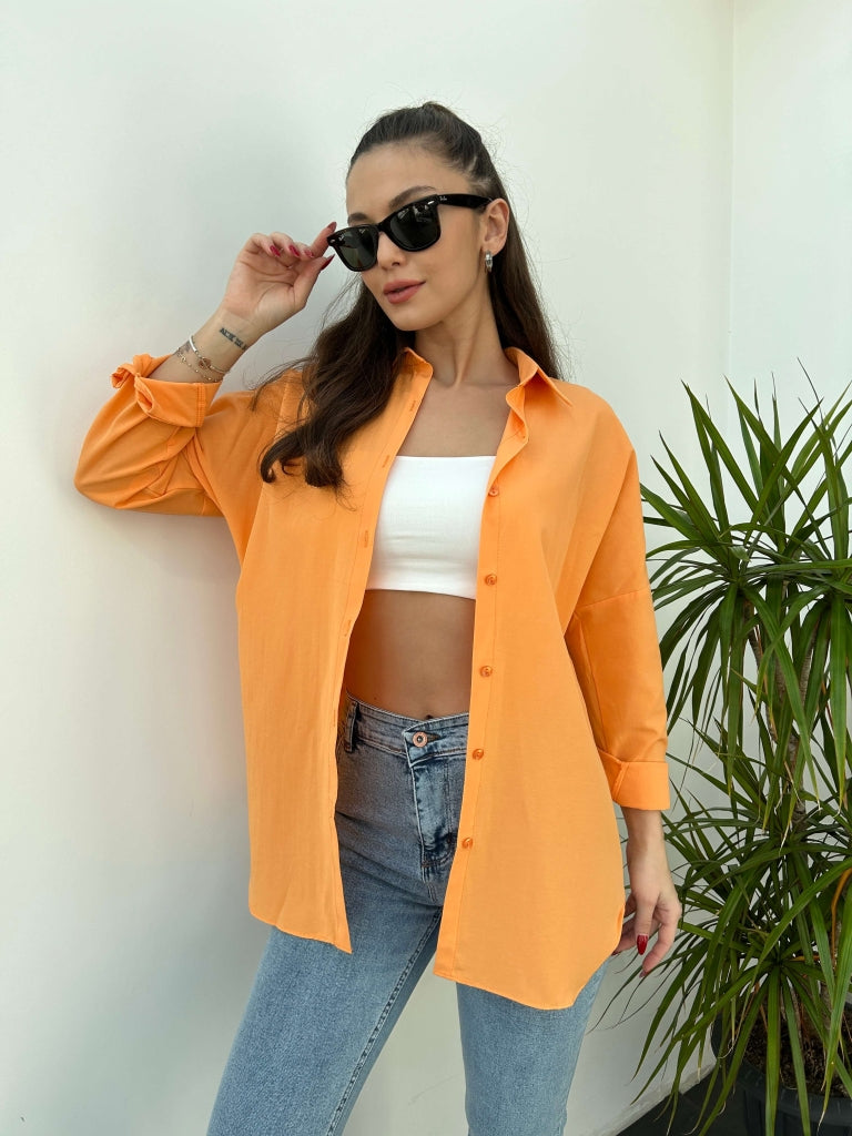 Orange Oversize Poplin Gömlek 4772-Orange