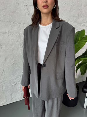 Antrasit Tensel Düğmeli Blazer Ceket