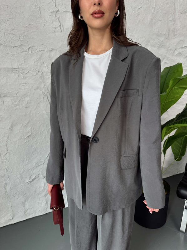 Antrasit Tensel Düğmeli Blazer Ceket