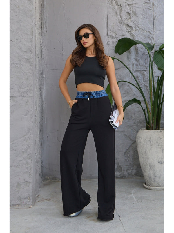 Siyah Jean Detaylı Pantolon