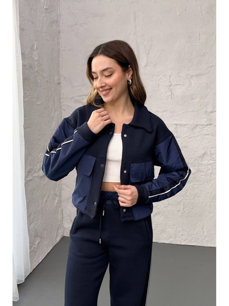 Lacivert Paraşüt Cepli Şardonlu Takım 1912-Lacivert