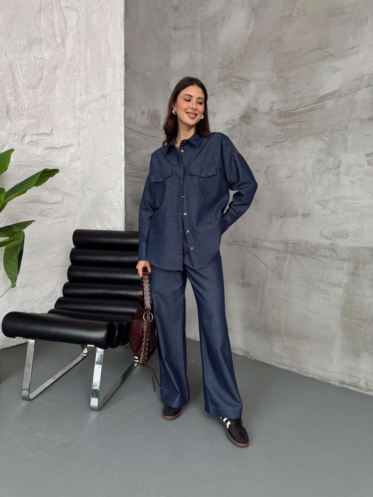 Koyu Lacivert İnce Denim Takım