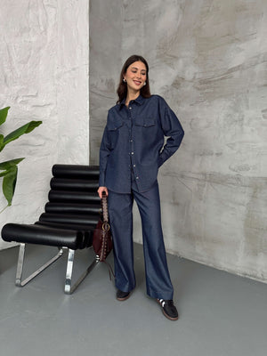 Koyu Lacivert İnce Denim Takım