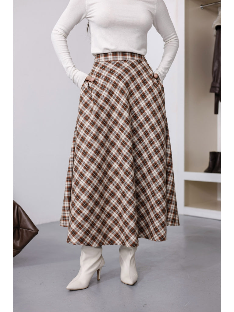 Turuncu Ekoseli Etek 8015-Turuncu