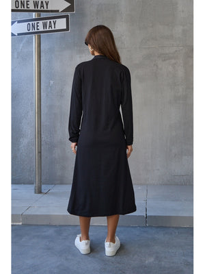 Siyah Jean Detaylı Gömlek Yaka Elbise 8132