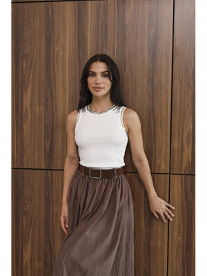 Ekru Yaka Taşlı Body 8162-Ekru