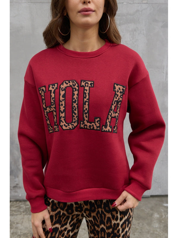Bordo Şardonlu Hola Yazılı Sweat