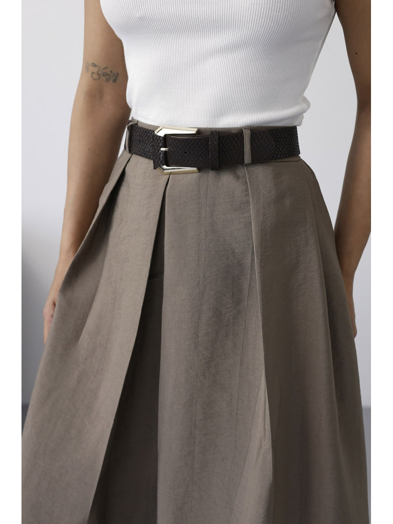 Vizon Pileli Kemer Detaylı Etek 0580-Vizon