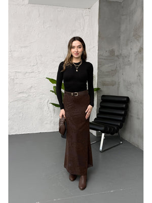 Kahverengi Kadife Desen Etek 251134-Kahverengi