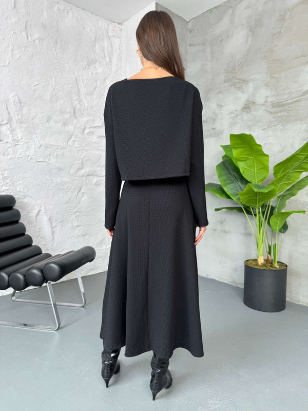 Siyah Bluzlu Elbise İkili Takım 7634-Siyah