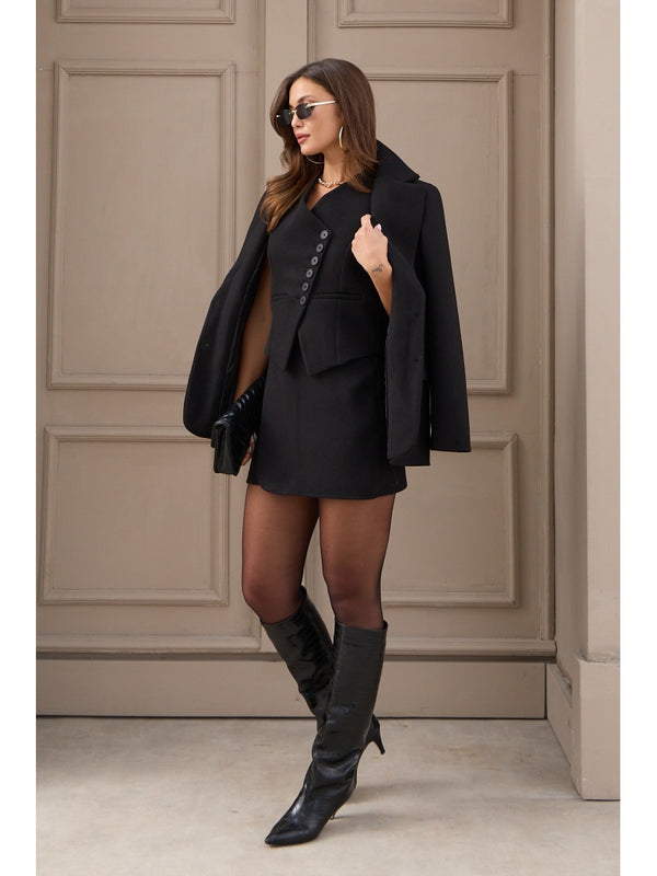 Siyah Premium Ceket Etek Kaşe Takım 40054-SİYAH