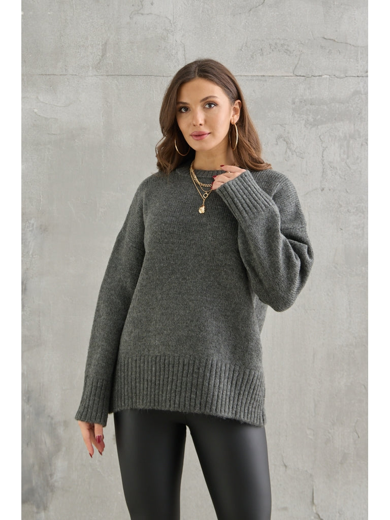 Antrasit Bisiklet Yaka Oversize Kazak 2217-ANTRASİT