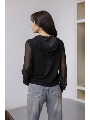 Siyah Transparan Kollu Sweat 4226-Siyah