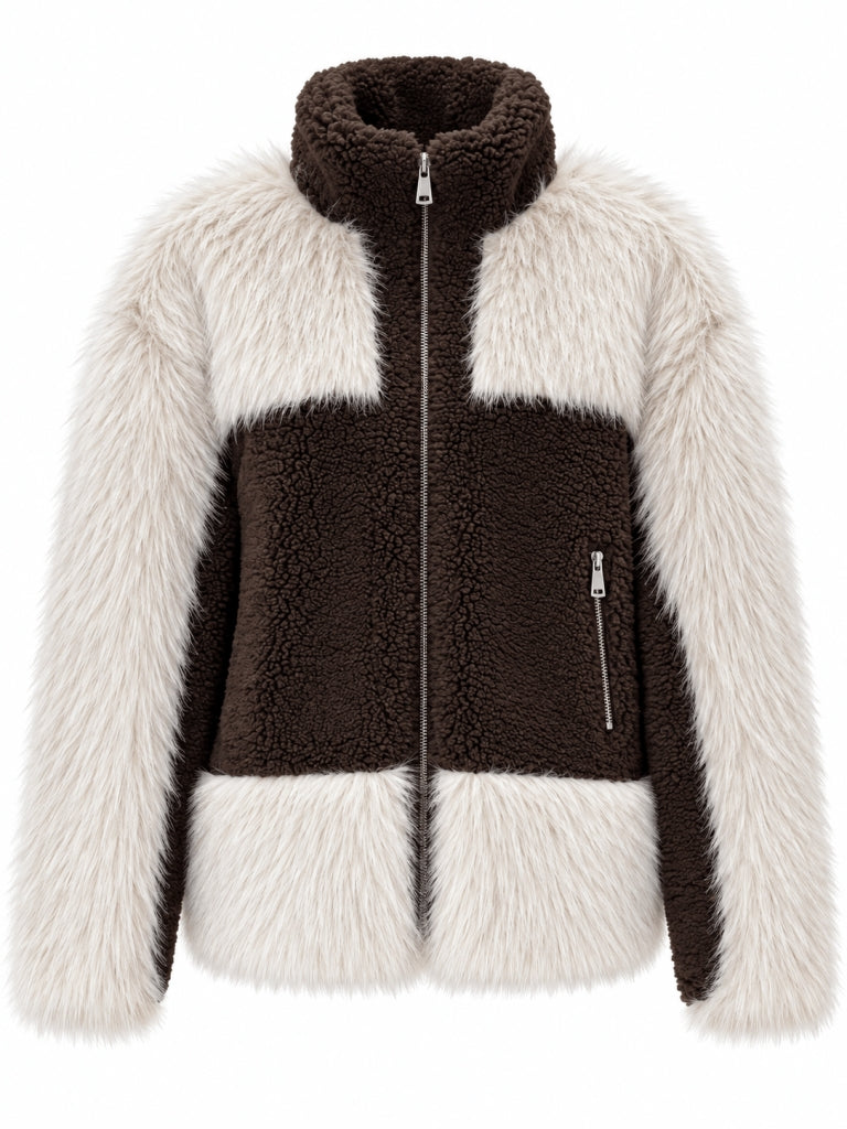 Kahverengi Kürk Detaylı Peluş Mont M-2904-Kahverengi