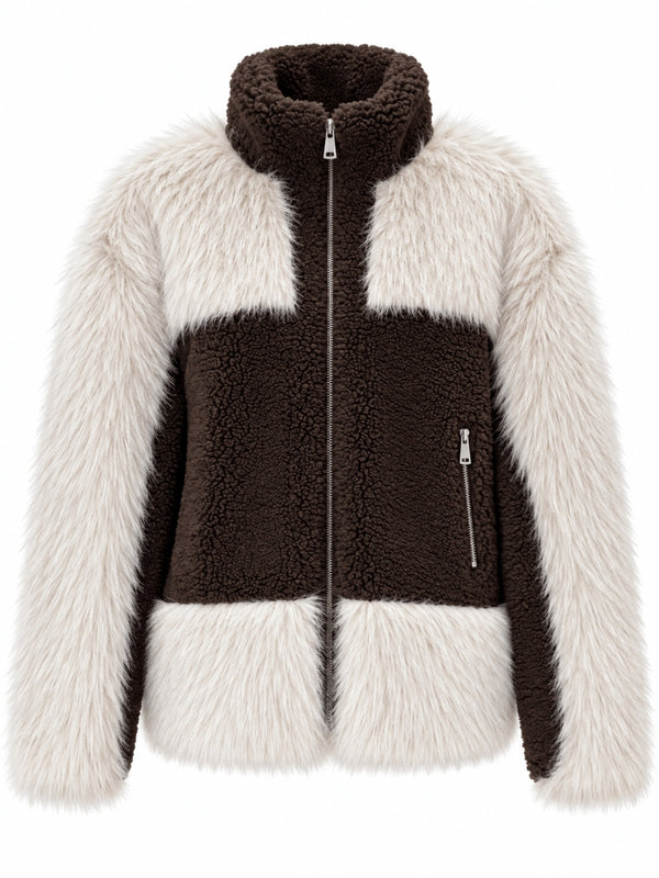 Kahverengi Kürk Detaylı Peluş Mont M-2904-Kahverengi