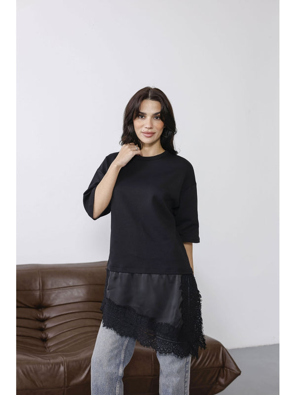 Siyah Dantelli Bluz 0771-Siyah