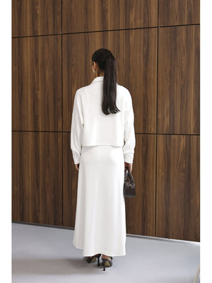 Beyaz Gömlek Elbise Modal Takım 4103-Beyaz