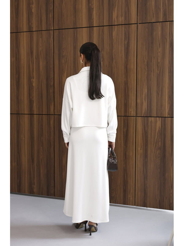 Beyaz Gömlek Elbise Modal Takım 4103-Beyaz