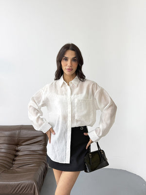 Beyaz Taş Baskılı Gömlek 8126-Beyaz