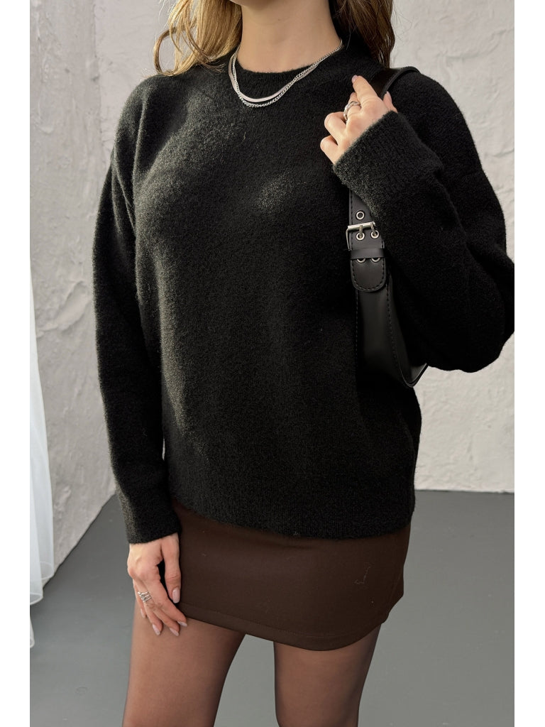 Dilvin Siyah Yün Karışımlı Kazak 10640-Siyah