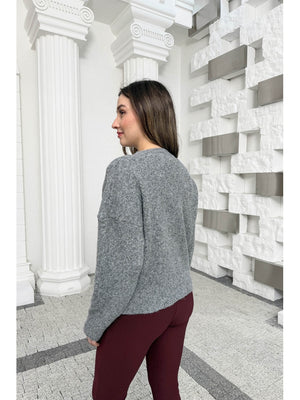 Dilvin Antrasit V Yaka Yumuşak Dokulu Kazak 10645-Antrasit