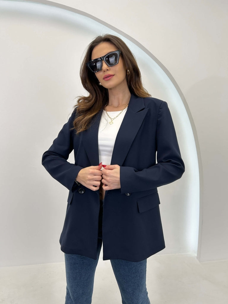 Lacivert Çift Düğmeli Blazer Ceket