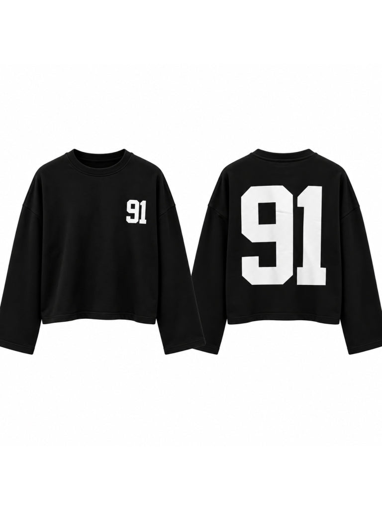 Siyah Baskılı Uzun Kollu Basic Sweat 12470-Siyah