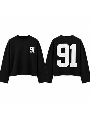 Siyah Baskılı Uzun Kollu Basic Sweat 12470-Siyah
