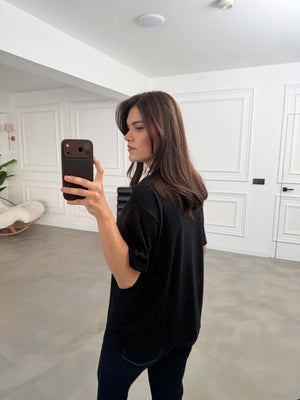 Siyah Taş Baskılı Tshirt 4236-Siyah